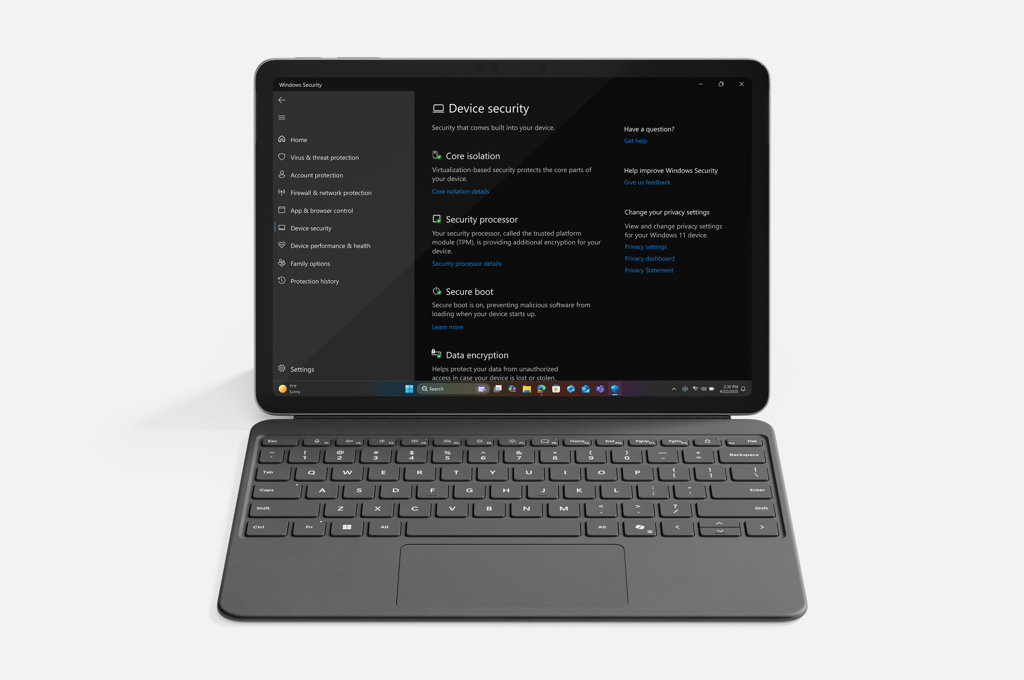 Device showing security screen