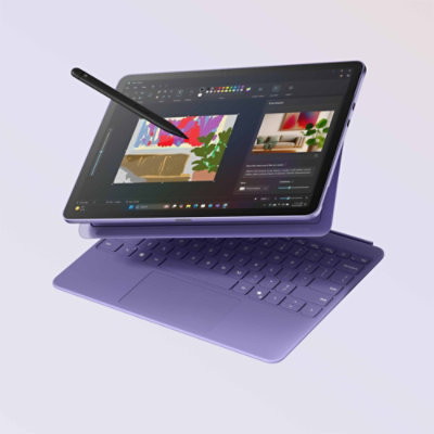 Surface Pro Violet with detached keyboard and Slim pen with color bloom screen